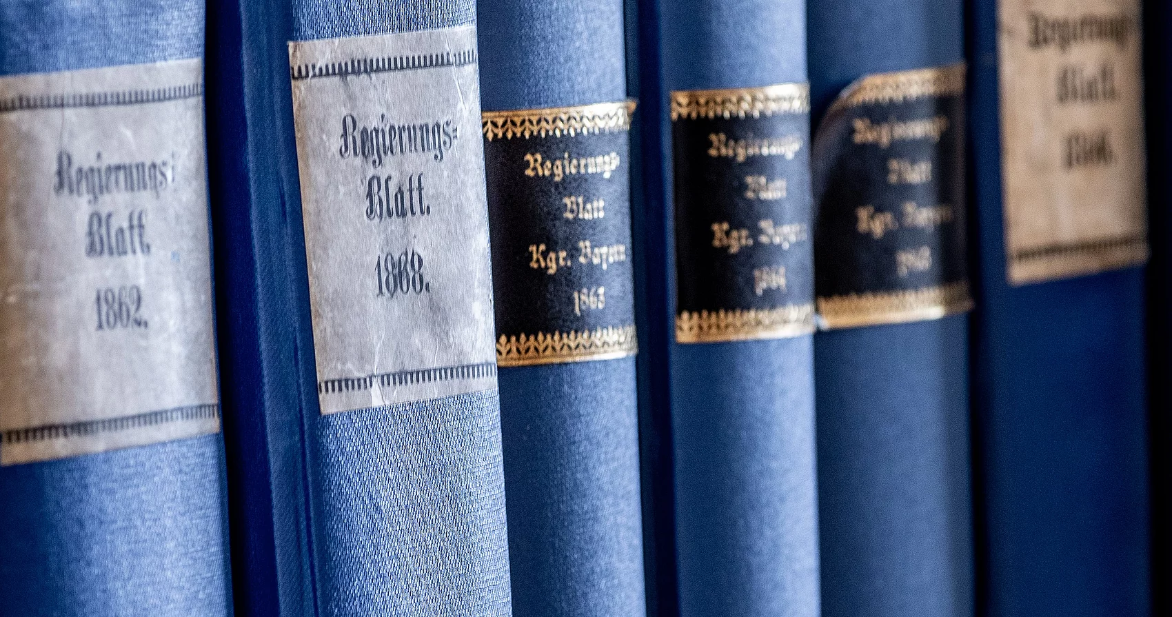 Alte Bände mit blauen Buchrücken 