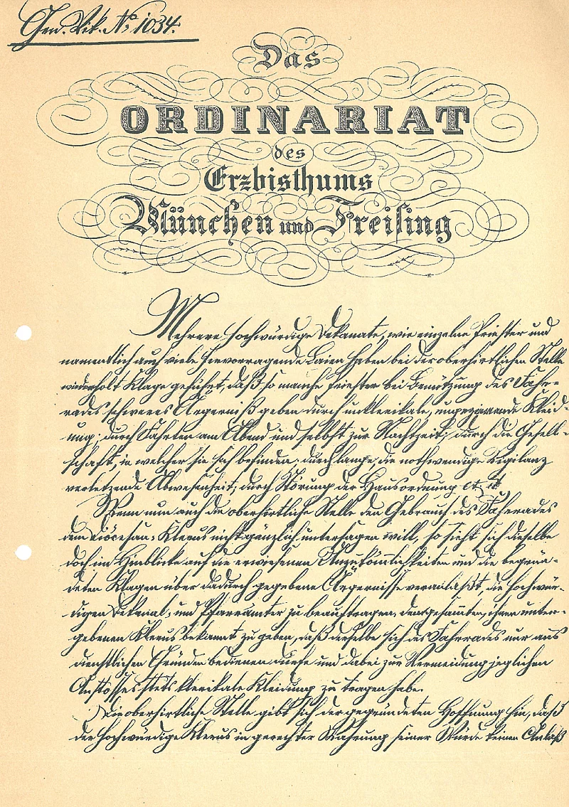 Historischer Brief des Ordinariats 