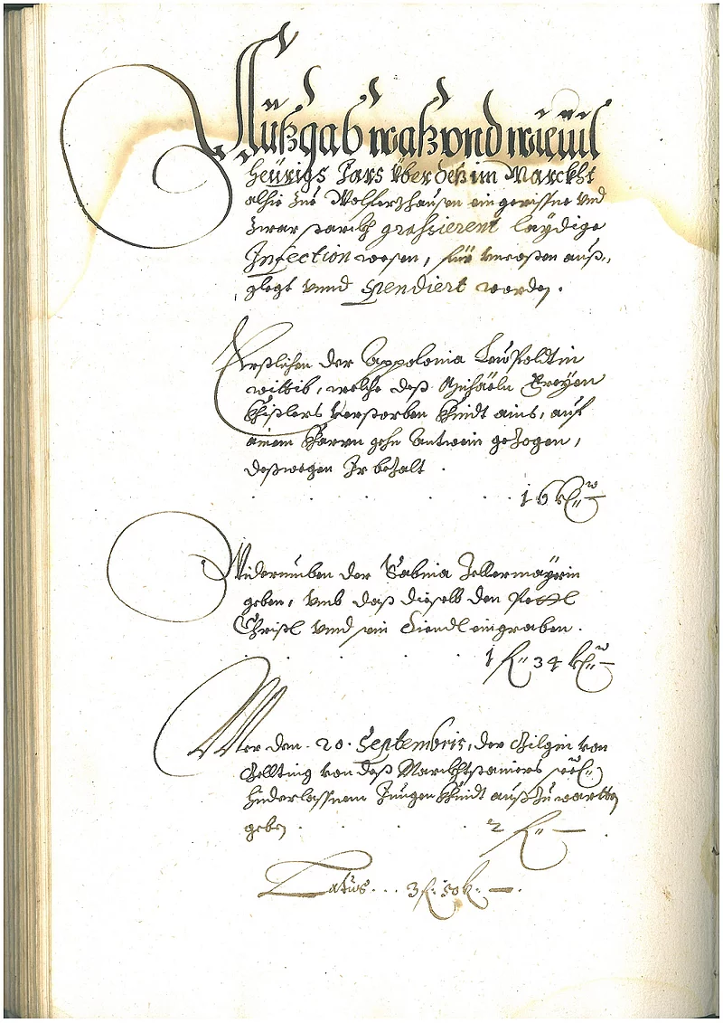 Alte Urkunde mit Schilderungen zur Pest