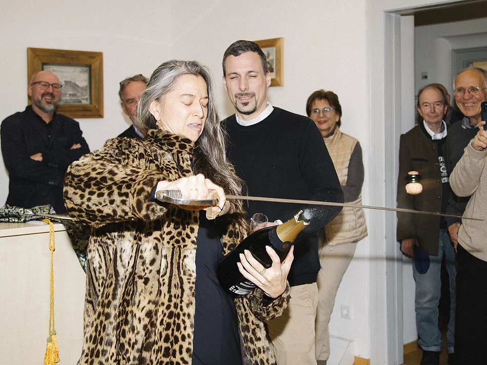 Filmkünstlerin Veronika Dräxler und Stadtarchivar Simon Kalleder