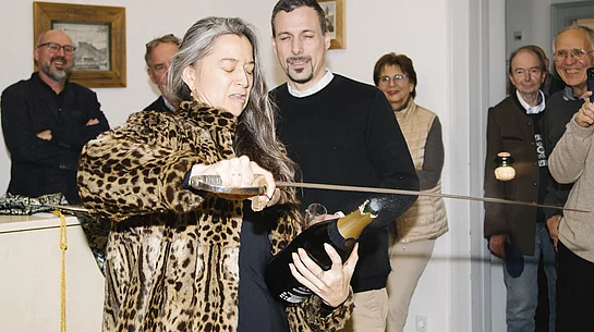 Filmkünstlerin Veronika Dräxler und Stadtarchivar Simon Kalleder