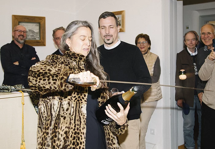 Filmkünstlerin Veronika Dräxler und Stadtarchivar Simon Kalleder